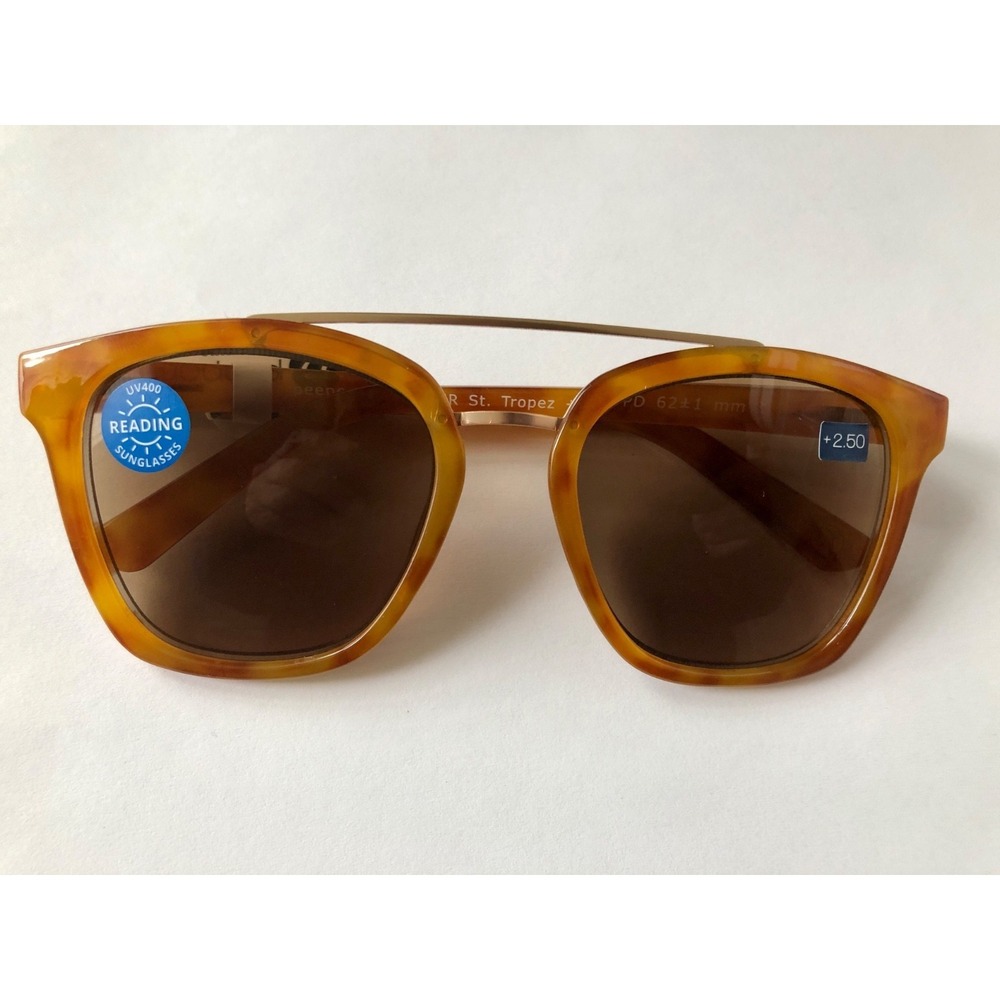 NEW ST.TROPEZ HONEY TORTOISE PEEPERS SUN READERS +2.50